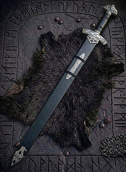 Damascus Steel Northmen Black Edition Viking Sword with Scabbard