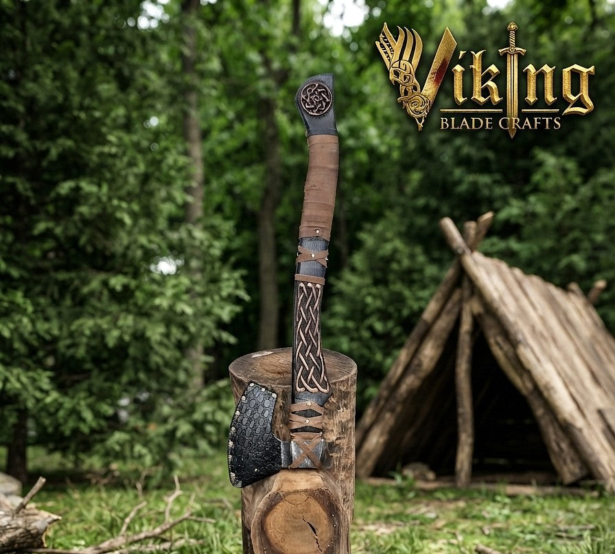 Ringerike-Style Viking Axe 30" | Hand-Forged Bearded Axe with Knotwork
