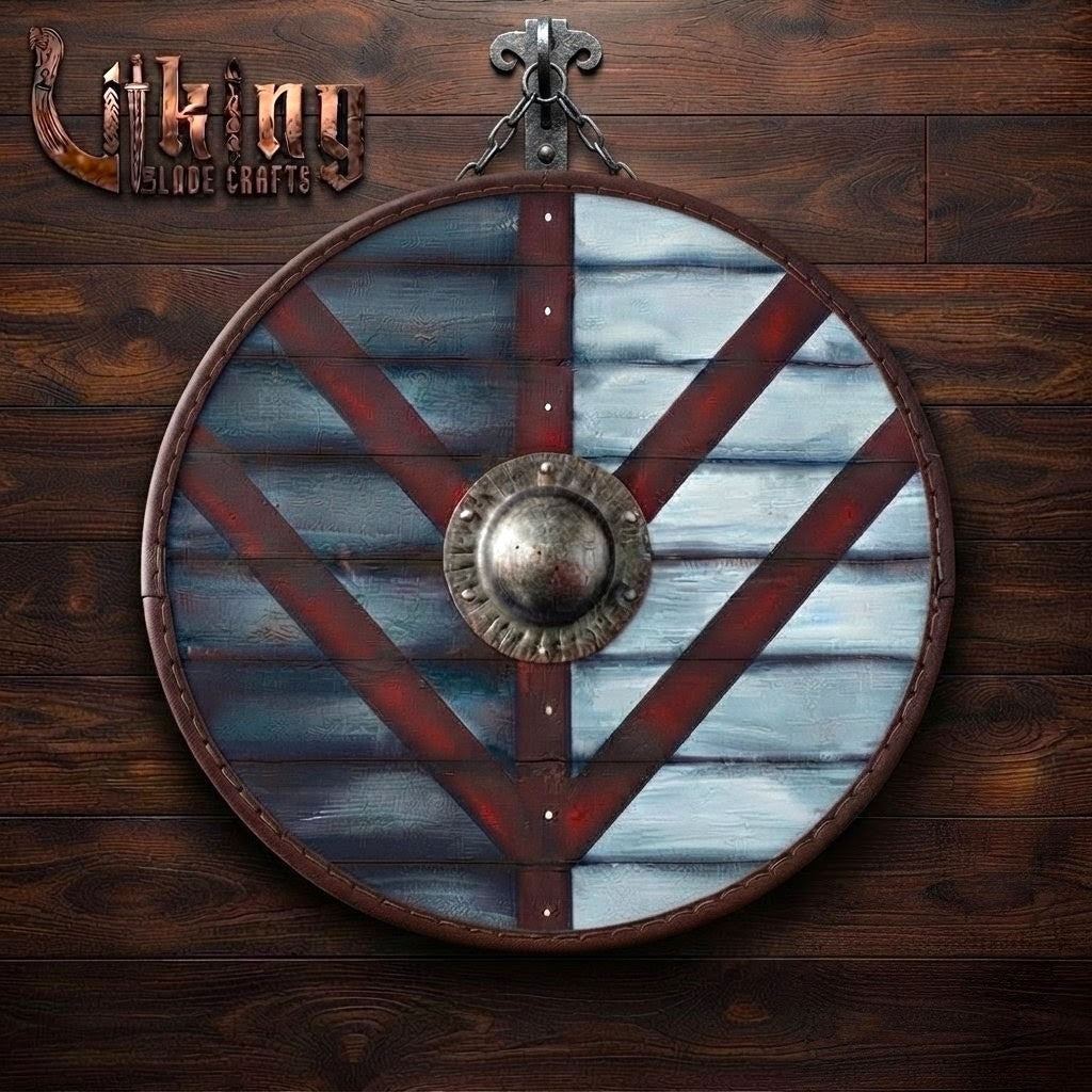 The Storm-Crest Citadel Split-Field Leather-Rimmed Viking Shield