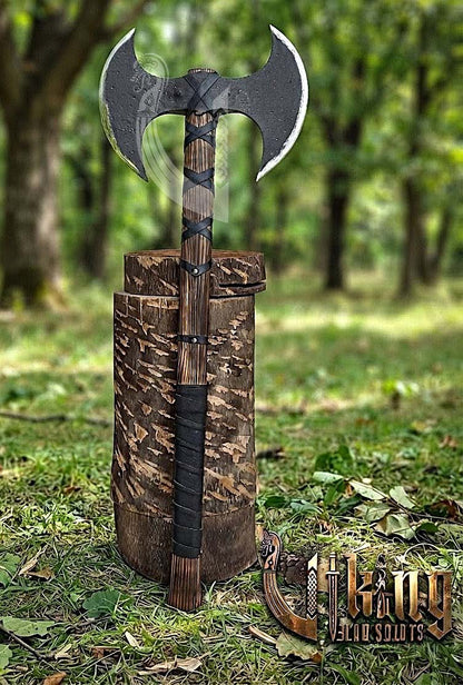 Hand-Forged Viking Warrior Double-Headed 33"Inches Axe & Leather Cover