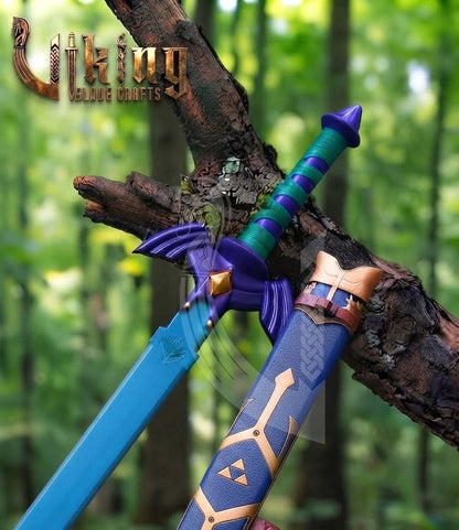 Zelda Master Sword & Hylian Shield Set — Blue Color-Plated Blade