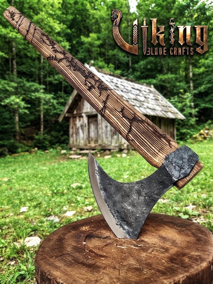 Ragnar-Inspired Viking Axe | Hand-Forged Bearded Axe | Ashwood