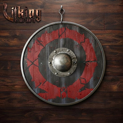 The Allfather’s Ring Weathered Crimson Raven Viking Shield