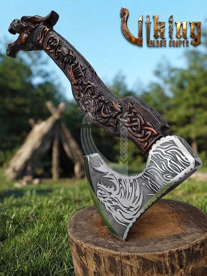 The Fáfnir Legacy 23" Hand-Forged 3D Carved Norse Dragon Axe
