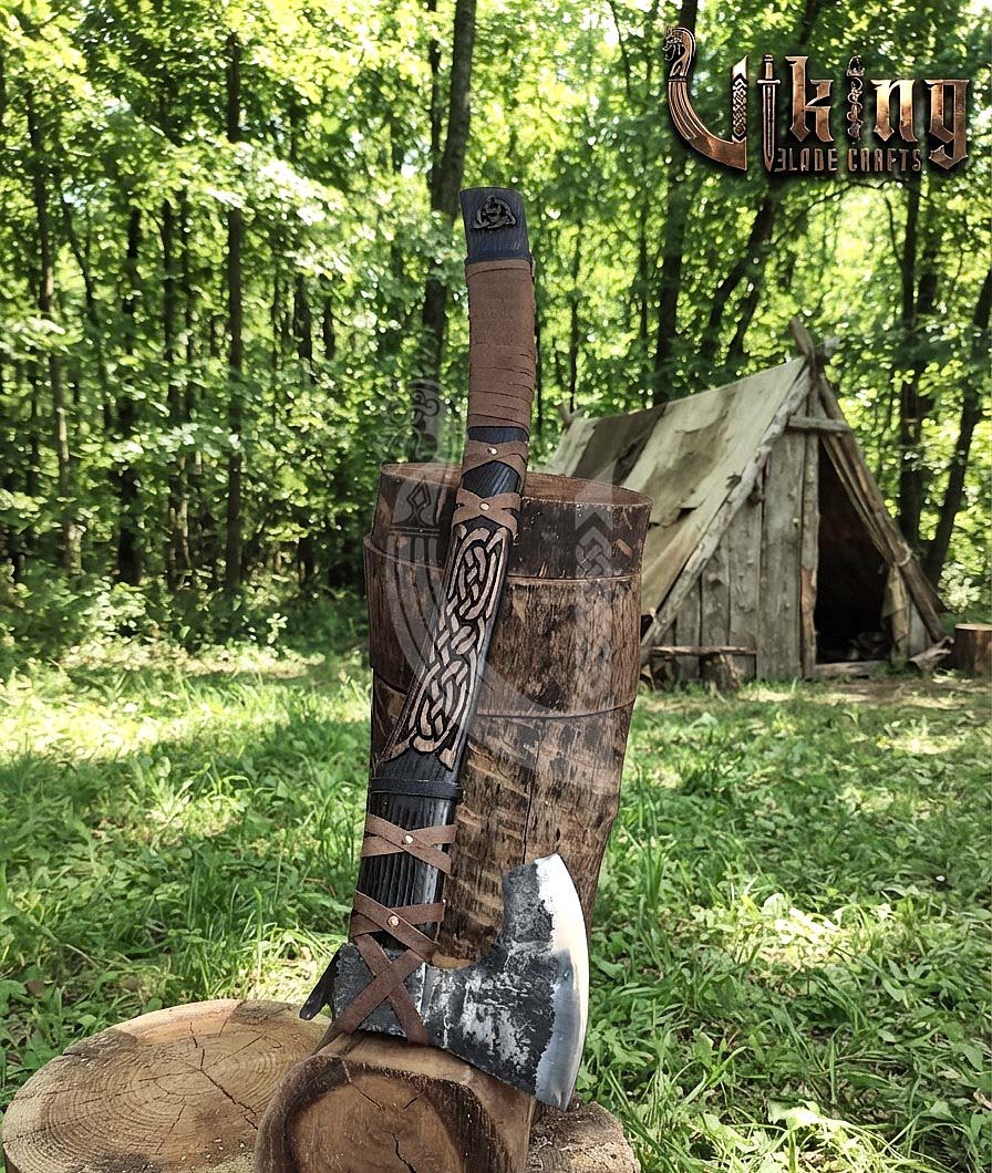 Oseberg-Style Viking Axe 30" | Hand-Forged Bearded Axe with Knotwork