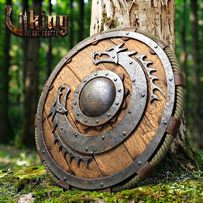 The Coils of Midgard 3D Iron Dragon-Crescent Viking Shield