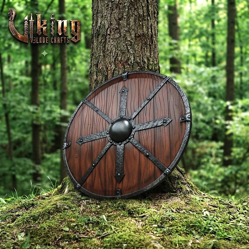 The Jarl’s Citadel 8-Spoke Steel-Braced Wooden Viking Shield