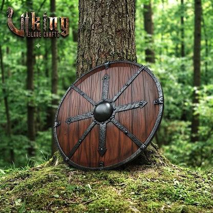 The Jarl’s Citadel 8-Spoke Steel-Braced Wooden Viking Shield