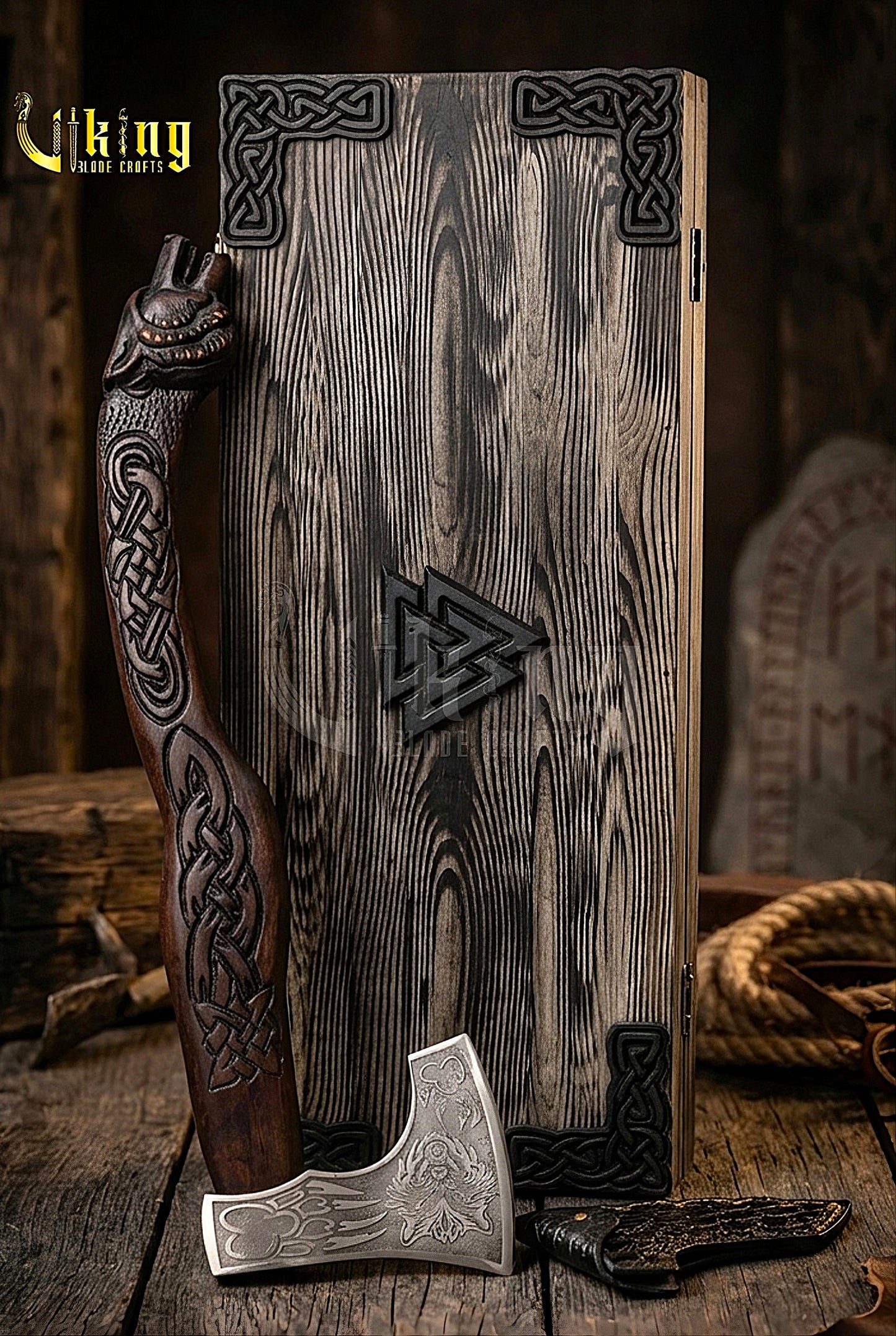 Norse wolf battle axe with handcrafted grip