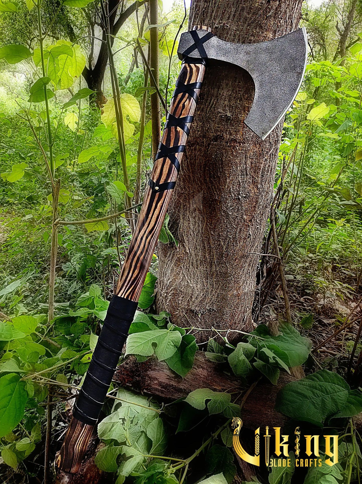 Handmade 36" Long Viking Battle Axe – High Carbon Steel Blade & Carved Raven Shield Viking_Blade_Crafts