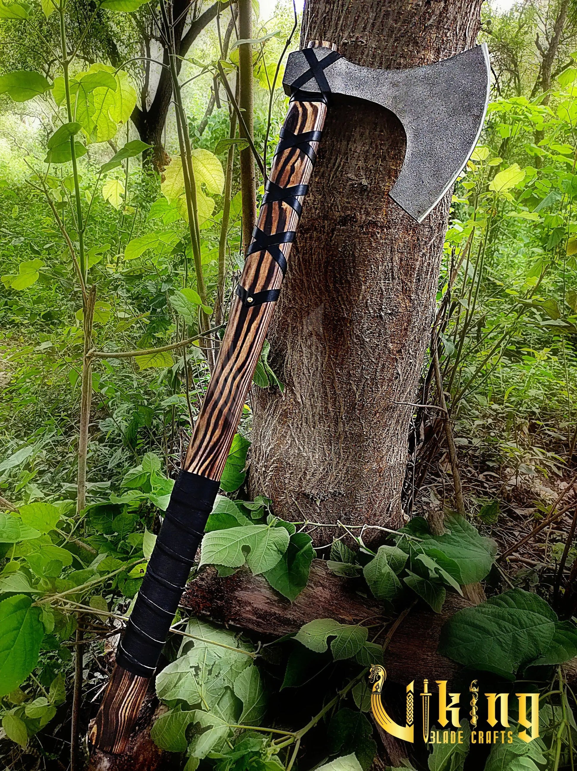 Handmade 36" Long Viking Battle Axe – High Carbon Steel Blade & Carved Raven Shield Viking_Blade_Crafts