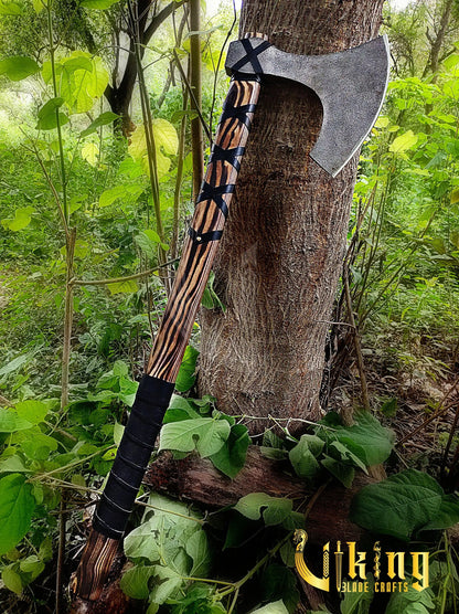 Handmade 36" Long Viking Battle Axe – High Carbon Steel Blade & Carved Raven Shield Viking_Blade_Crafts