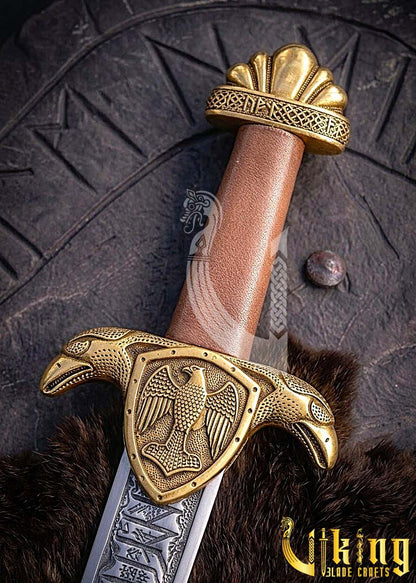 Handmade Etched Blade Viking Raven Sword Replica Hugin Munin Edition