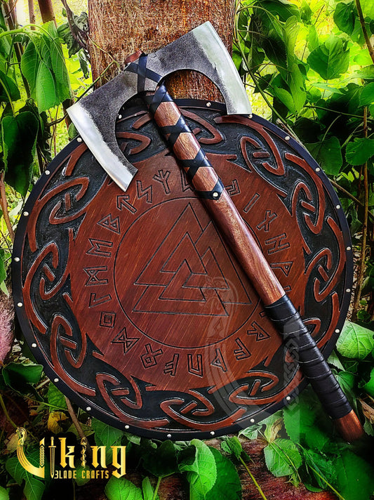 Forged 30" Double Edge Viking Axe with Valknut & Viking Runes Shield Viking_Blade_Crafts