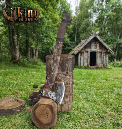 True Hand-Forged Viking Bearded Axe 30" | Leather-Wrapped Sculpted Skeggøx