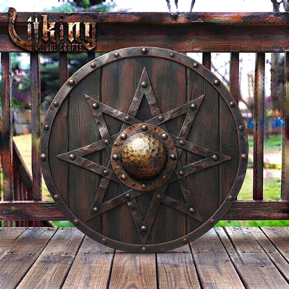 The Skjöldr of the North Star Handcrafted 8-Pointed Iron-Overlaid Shield