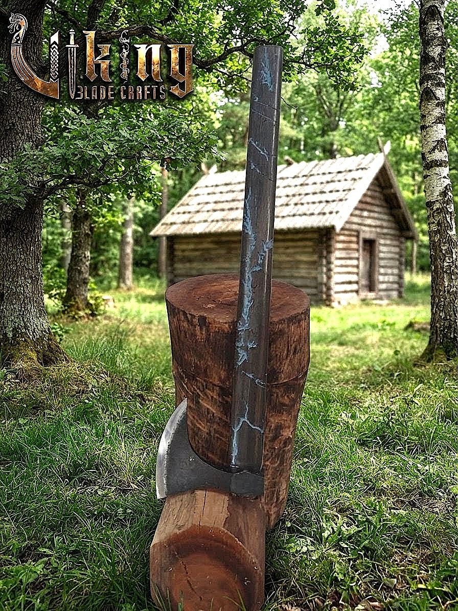 Ragnar-Inspired Viking Axe | Blue Engraved Ashwood Handle