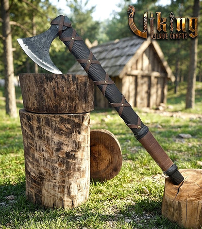 Ragnar-Inspired Viking Axe | Leather-Wrapped Bearded Axe