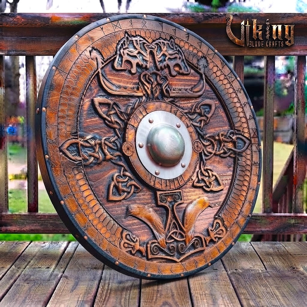 The Skjöldr of the Wolf-Clan 3D Carved Star-Braced Runic Viking Shield