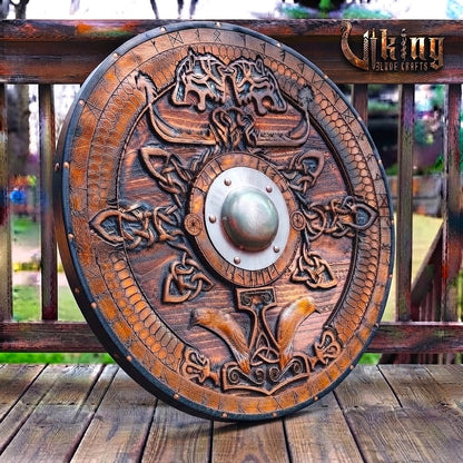 The Skjöldr of the Wolf-Clan 3D Carved Star-Braced Runic Viking Shield