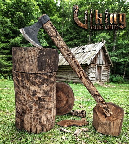 Ragnar-Inspired Viking Axe | Hand-Forged Bearded Axe | Ashwood