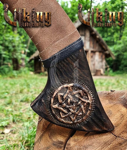Hand-Forged Viking Bearded Axe 30" | Norse Knotwork Carved Curved Ashwood