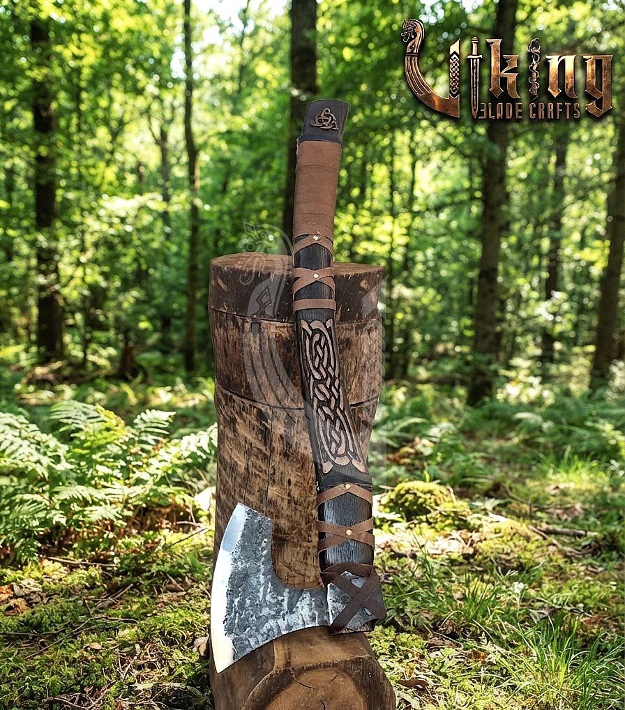 Jelling-Style Viking Axe 30" | Hand-Forged Bearded Axe with Carved Ashwood