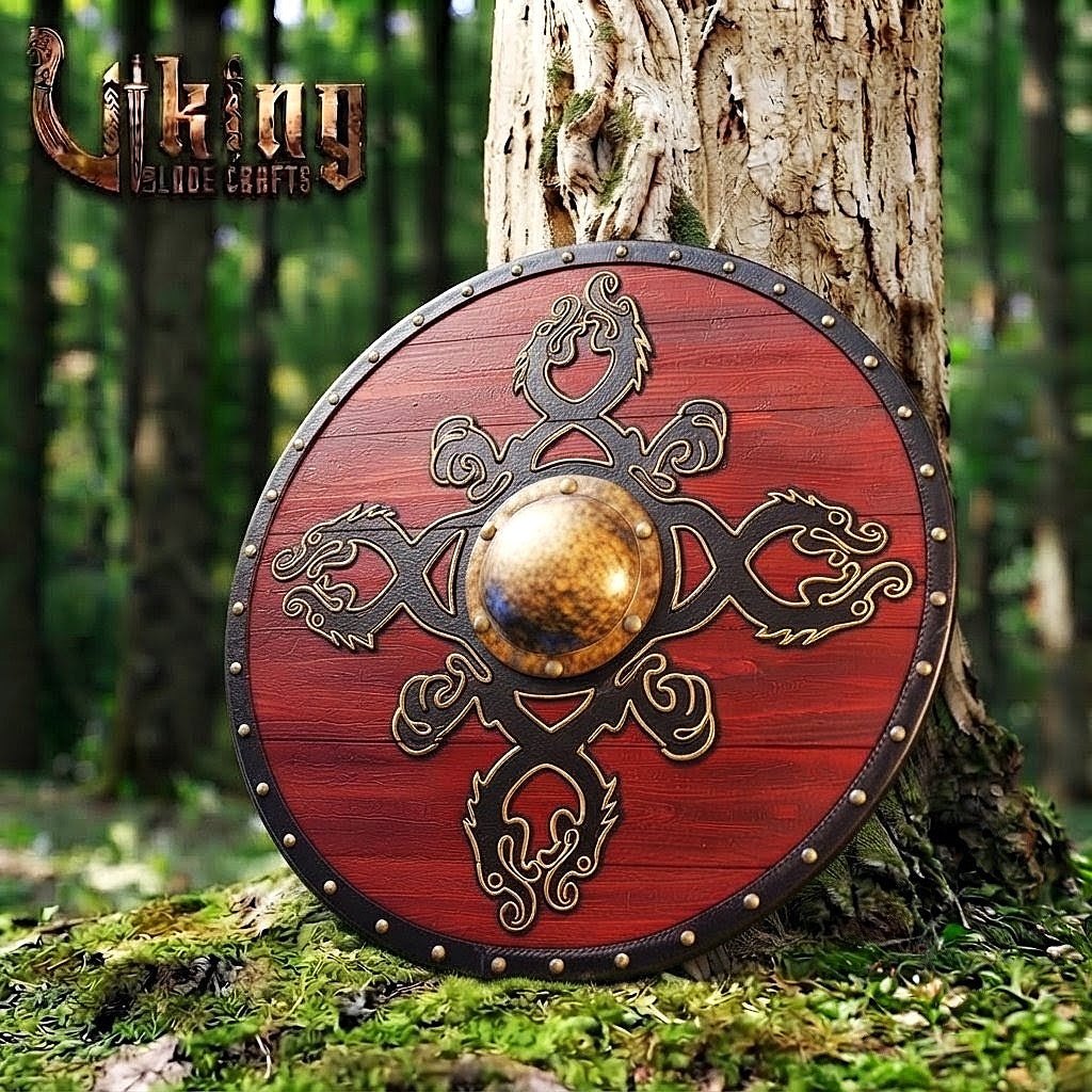 The Jreki Crossroads 4-Dragon Crimson Viking Shield