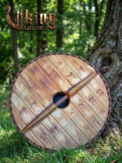 The Ægir’s Wake Sea-Blue Leather-Trimmed Viking Shield