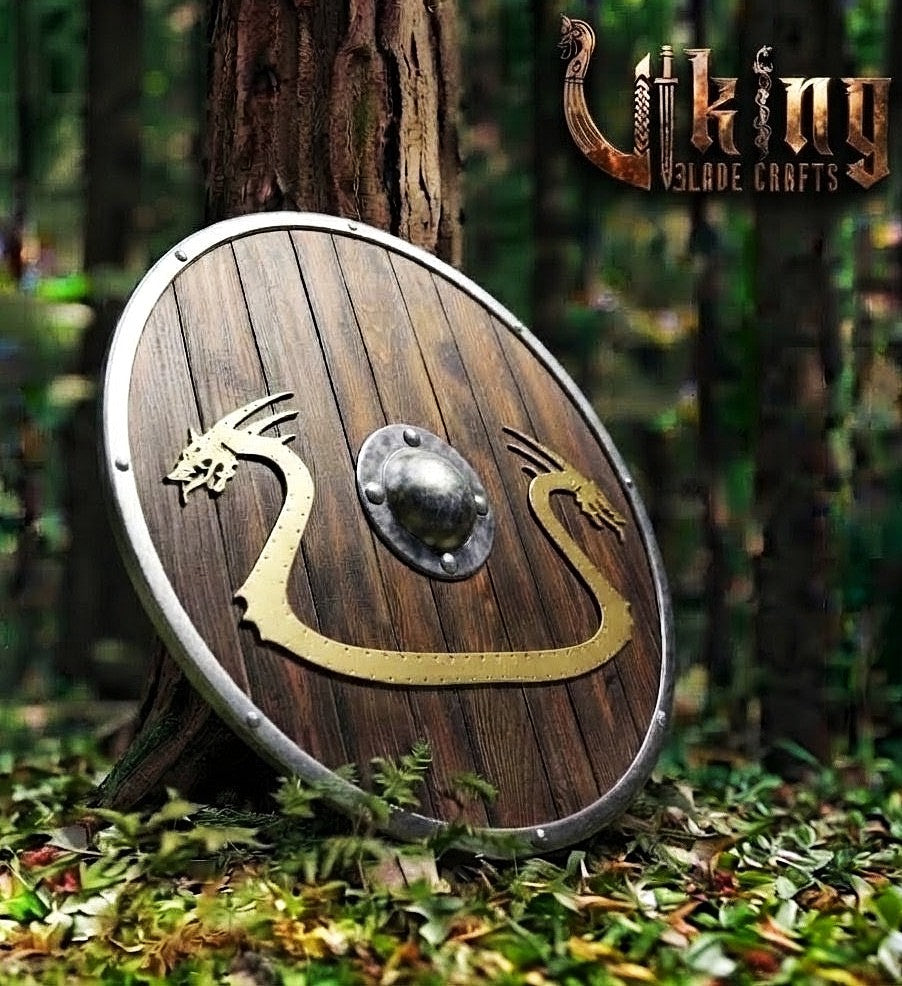 The Níðhöggr Crescent Dual-Dragon Metal-Overlaid Viking Shield