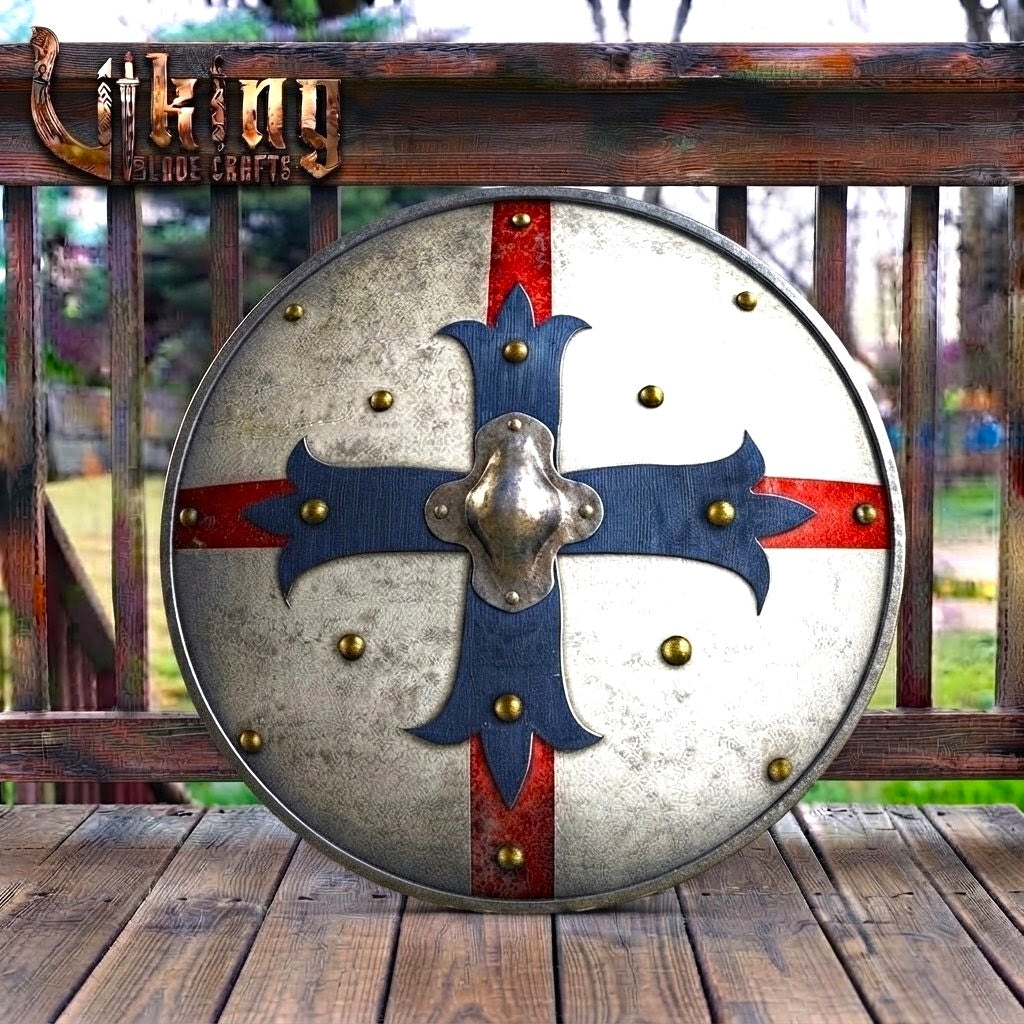 The Imperial Cross Red & Blue Cross Steel Roman-Inspired Round Shield