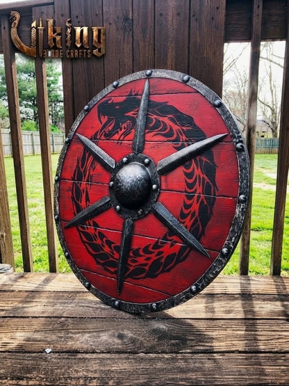 The Jörmungandr Skjöldr Red & Black Midgard Serpent Viking Shield