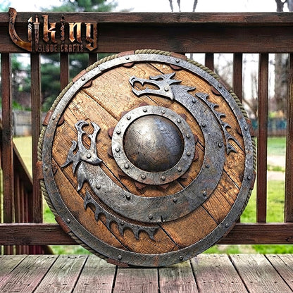 The Coils of Midgard 3D Iron Dragon-Crescent Viking Shield