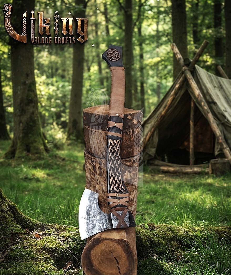 Borre-Style Viking Axe 30" | Hand-Forged Bearded Axe with Knotwork