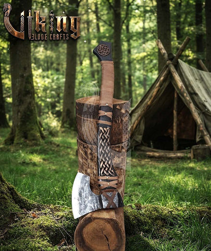 Borre-Style Viking Axe 30" | Hand-Forged Bearded Axe with Knotwork