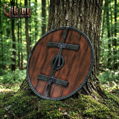 The Jarl’s Citadel 8-Spoke Steel-Braced Wooden Viking Shield