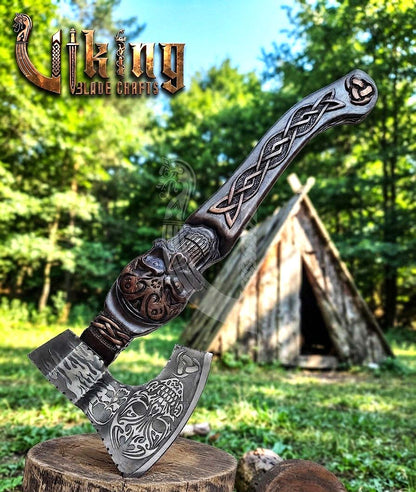 The Garmr’s Howl 23" Hand-Forged Skull Carved Rosewood Axe