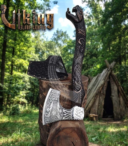 The Wyrm’s Fang 23" Hand-Forged Norse Carved Serpent Rosewood Axe