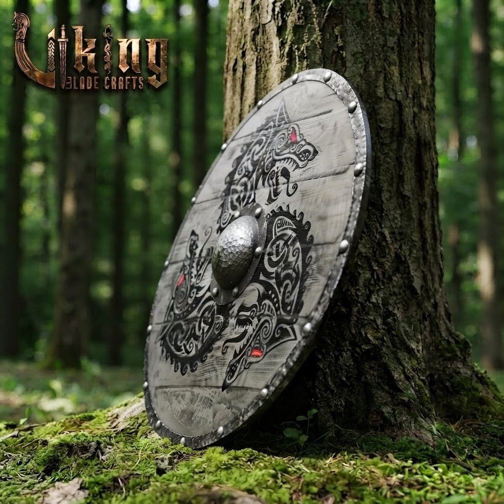 The Fenrir's Eclipse Hand-Painted Triple Wolf Viking Shield