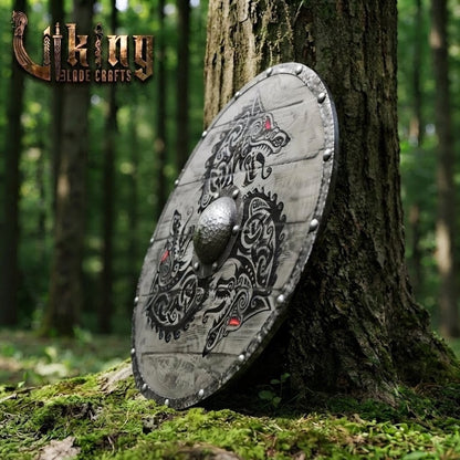 The Fenrir's Eclipse Hand-Painted Triple Wolf Viking Shield