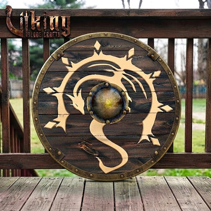 The Skjöldr of the Sun-Dragon Handcrafted Painted Dragon Viking Shield