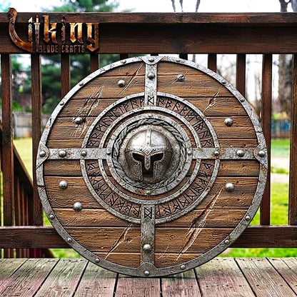 The Einherjar Vanguard 3D Helmet-Bossed Runic Viking Shield