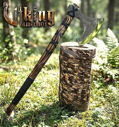 Hand-Forged 36" Long Viking Battle Axe – High Carbon Steel Blade & Wooden Handle