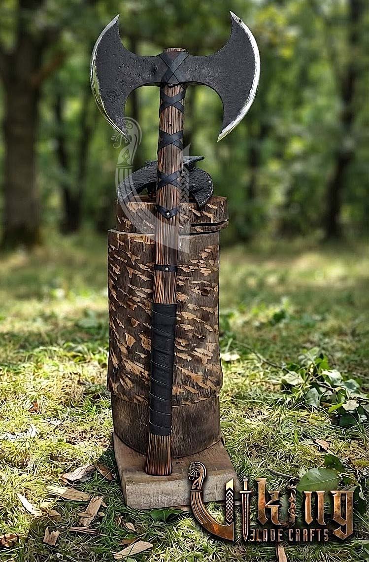 Hand-Forged Viking Warrior Double-Headed 33"Inches Axe & Leather Cover