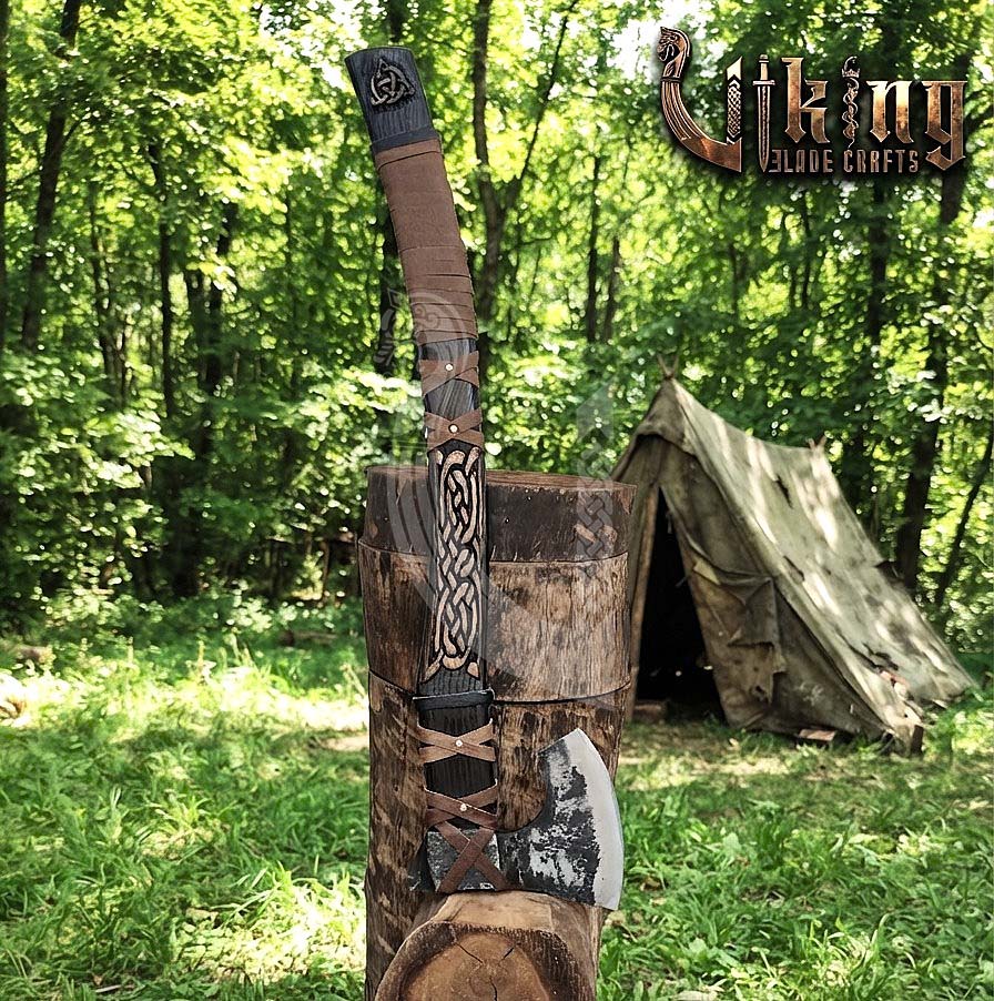 Oseberg-Style Viking Axe 30" | Hand-Forged Bearded Axe with Knotwork