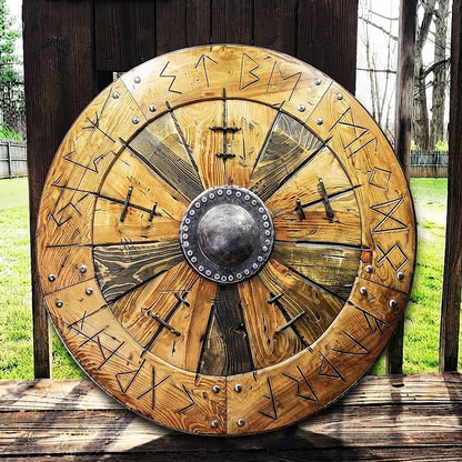 The Ægishjálmr Compass 8-Segment Runic Ash Wood Viking Shield