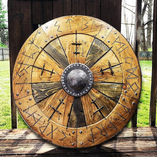 The Ægishjálmr Compass 8-Segment Runic Ash Wood Viking Shield