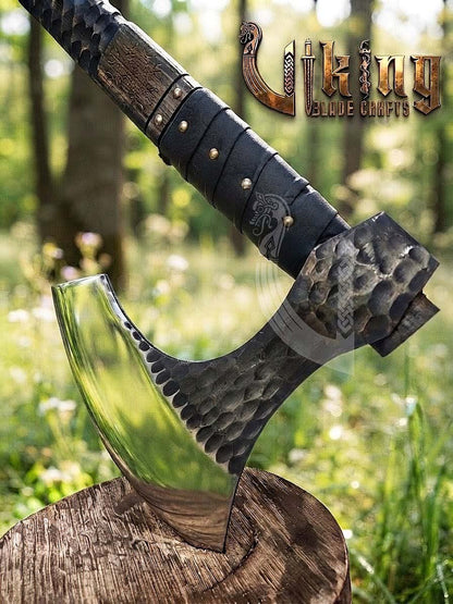 Hand Forged Vegvisir 36" Viking Axe & Rune-Engraved Valknut – Norse Warrior Axe
