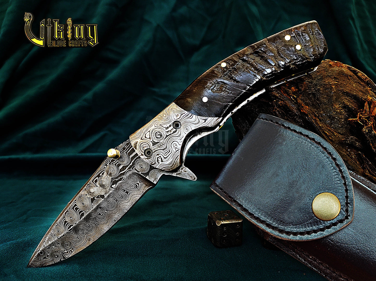 Hand-Forged Damascus Steel Knife | Raindrop Pattern | Ram Horn Handle