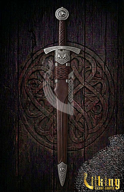 Authentic Norse Wolf Pommel Viking Sword Replica With Leather Scabbard